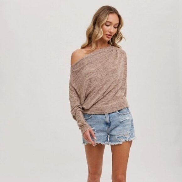 FINAL S & L!!!! CLEAR OUT!!!! Heathered One Off Shoulder Knit Top - Picture 5 of 14